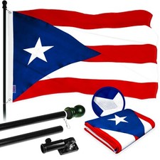 G128 5 Ft Flagpole Black Puerto Rico Flag 2.5x4 Ft Embroidered 300D Poly
