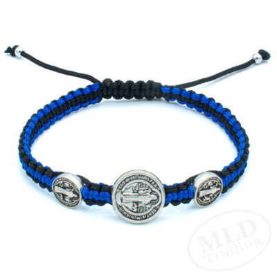 Black/Blue Saint St Benedict Medal Trinity Bracelet Pulsera De San Benito