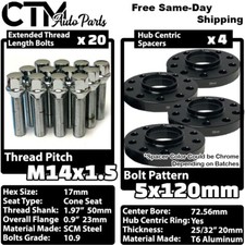 4x 20mm Thick 5x120 72.56mm C.B Wheel Spacer Chrome Bolt 14x1.5 BMW X3 X5  More