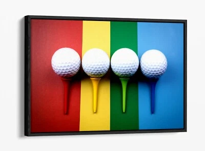 GOLF BALLS MULTICOLOUR STRIPED BACKGROUND FLOAT EFFECT CANVAS WALL ART PIC PRINT - Image 1 of 4