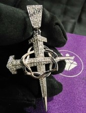 2.25 ct D/VVS Moissanite Men's Cross Charm Pendant 14k White Gold Plated Silver