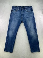 Levis 505 Mens 38x32 Medium Wash Regular Fit Distressed Straight Leg Jeans