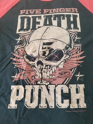 Five Finger Death Punch Rock Band Men s Red & Black  Skull Shield Size L 2015 