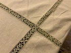 LIGHT YELLOW - GREEN LINEN TABLECLOTH HANDMADE LACE BORDER & MARGINS 86” X 68”