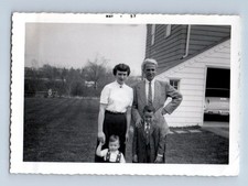Old Vintage Photo Man Woman Boys Station Wagon Classic Car In Garage House Old Vintage Photo Man Woman Boys Station Wagon Classic Car In Garage House