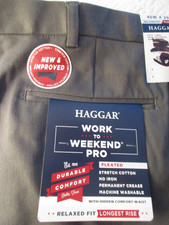 Haggar Men's Work to Weekend Pro Relaxed Fit Pleated Pants 46 x 29 Stretch Gray