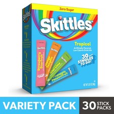 Skittles Zero Sugar Variety Pack Singles-to-Go Powdered Drink Mix, Tropical, 30