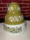 VTG Pyrex Spring Blossom/ Crazy Daisy #404/403/401 Mixing Bowl Set Of 3 Green