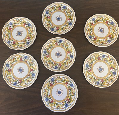 Sur La Table Floreale Melamine Dessert Plates Set Of 7 Floral Deruta Style Print