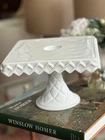 VTG Indiana Glass Milkglass Pedestal Square Cake Stand with Rum Reservoir