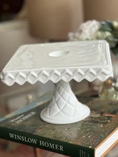 VTG Indiana Glass Milkglass Pedestal Square Cake Stand with Rum Reservoir 