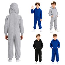 Boys Jumpsuit Back Zipper Unitard Front Pocket Bodysuit Comfy Costume Stretchy