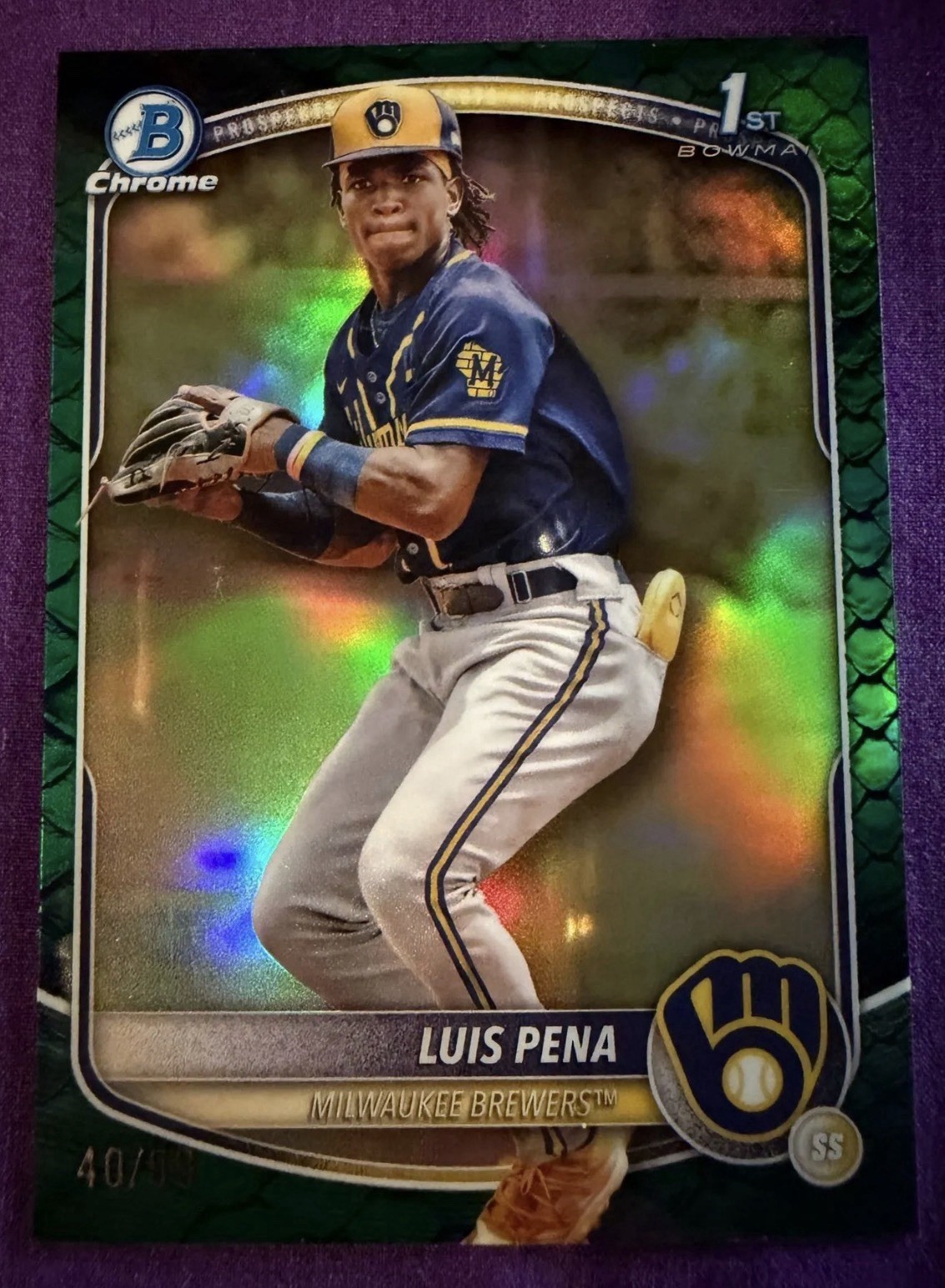 2025 Bowman - Chrome Prospects Luis Pena #BCP-38 Green Reptilian Refractor /99
