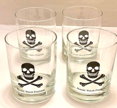 Glass Black Skull Bones Gothic Bar Glasses Burbon Whiskey Set 4 Retro Home Decor