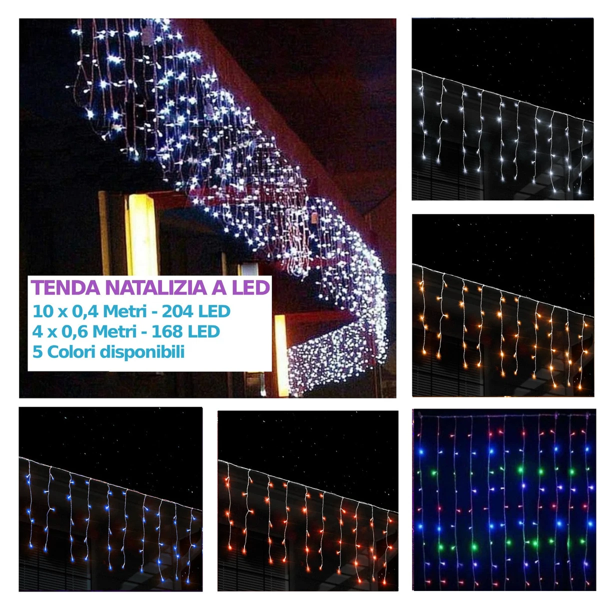Tenda luminosa luci natalizie 138 LED bianco caldo 8 funzioni USB stelle e fiocchi di neve