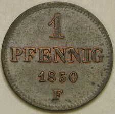 SAXONY (German Kingdom) 1 Pfennig 1850 F - Copper - F. August II. - UNC - 1364 *