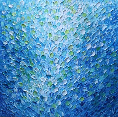 Original Ocean Painting 30x30   Running Water Drops Textured Seascape