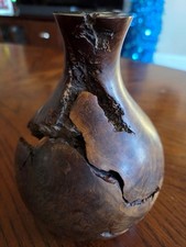 Beautiful Hand-Turned Burl Wood Polished Vase - 6" tall