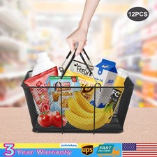 12 Pcs Shopping Baskets With Handles Black Metal Shopping Basket Stackable Iron