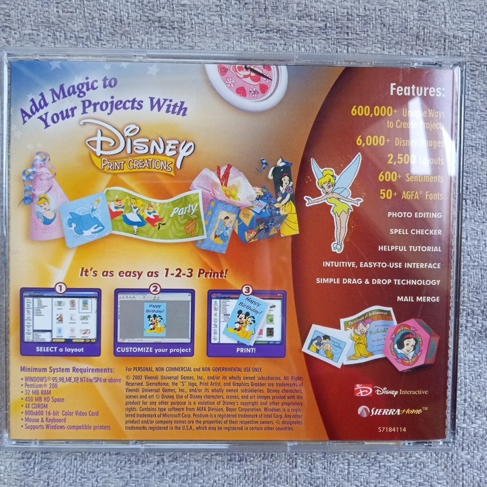 DISNEY PRINT CREATIONS Collection 1 PC WIN 98/2000/ME/XP Clean Collectible - Image 2 of 4