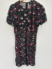 The Kooples Dress 2 Black Red Ruched Velvet Sheath Short Sleeve