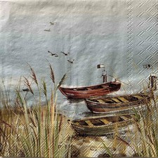 2 x cocktail paper napkins for decoupage Quiet place river birds boats lake