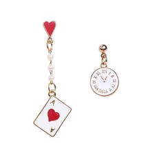 Queen of Heart Earrings Asymmetric Poker Card Dangle Earrings for Women Red Hear