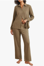 Ekouaer Womens Waffle Knit Pajamas Set 2 Piece Loungewear Long Sleeve Button Dow