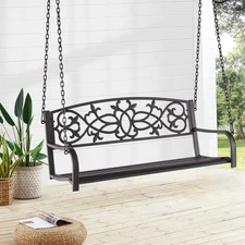 2-Person Metal Porch Swing Outdoor Hanging Swing Bench for Garden Yard Brown