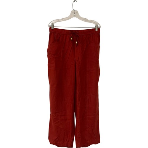 Zara Womens Linen Beaded Drawstring Ankle Pants linen XL Brick Red 8668/383 NWT