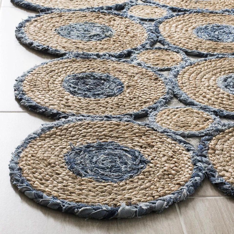 Rug Denim & Jute  Rectangle  Box Design Area Handmade Carpet Braided Modern Rug - Image 2 of 4