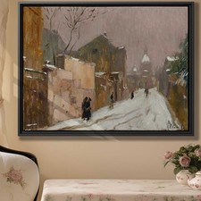 Urban Winter Oil Painting Canvas Print Snowy Street Wall Art Vintage Decor