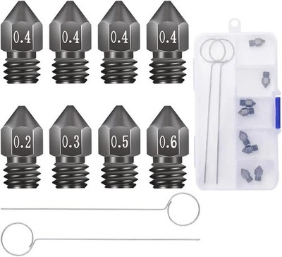 Creality 8Pcs 3D Printer Hardened Steel MK8 Nozzles, Upgraded Tungsten Metal Ext