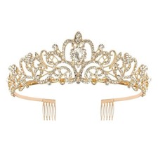Gold-tone Crystal Tiara Princess Crown Headband with Combs Bridal, Birthday New