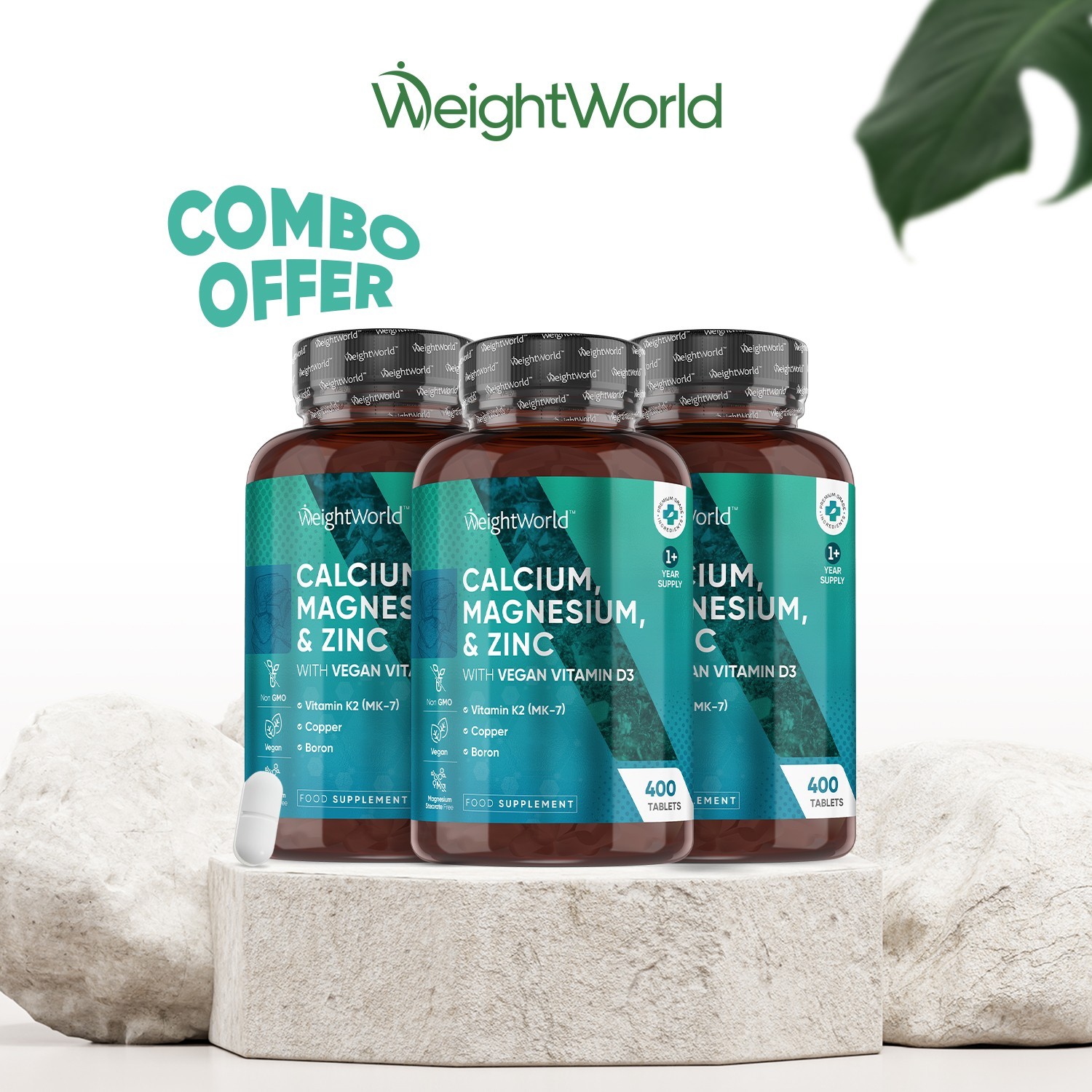 Weightworld Vegan Calcium Magnesium Zinc With Vitamin D3 & K2, Selenium - 400 Tablets (1+ Year Supply) High-Strength Bone & Immune Support - Image 5