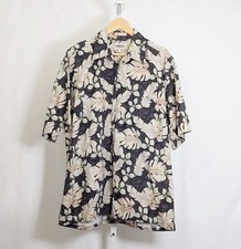 Vintage 90s Shirt Camp Brown Gray Leaf Floral Print Cotton Men's Size L