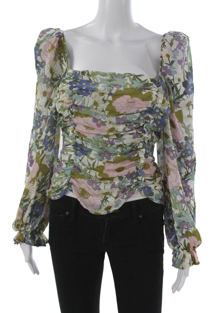 ASTR Women Floral Square Neck Long Sleeve Polyester Blouse Zipper Size LFree Shipping in US $100+ Orders | $6.95 Orders Below