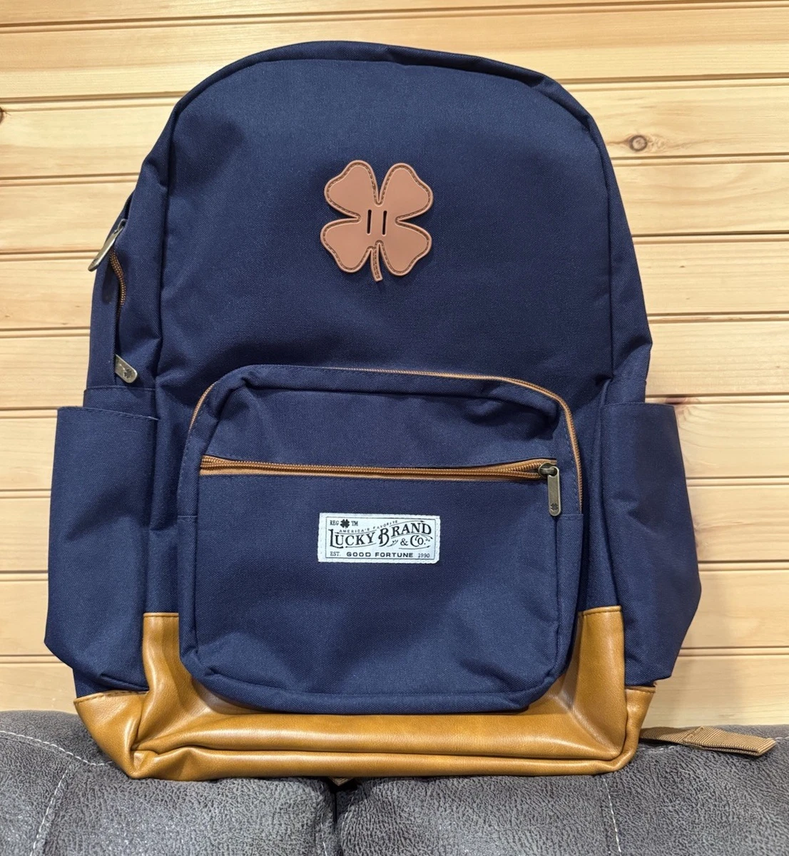 LYCKY BRAND “Good Fortune” Laptop Backpack Orange with Brown Accents Clover Logo Lucky Brand Backpack Bags for Men for sale | eBay main image 2