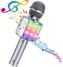4 in 1 Karaoke Wireless Microphone with LED Lights, Portable Microphone for Kids