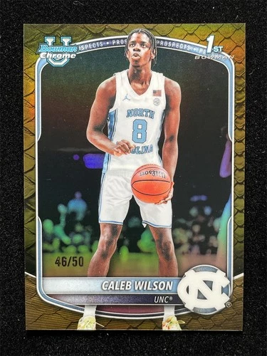 2025-26 Topps Bowman Chrome U Prospect Caleb Wilson 1st Reptilian Gold /50