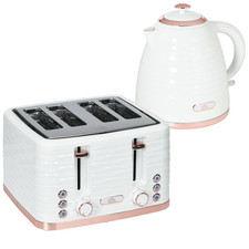 Kettle & Toaster Set Cream 1.7L 4-Slice Textured Plastic 22.5x19.5x22cm Pebbled