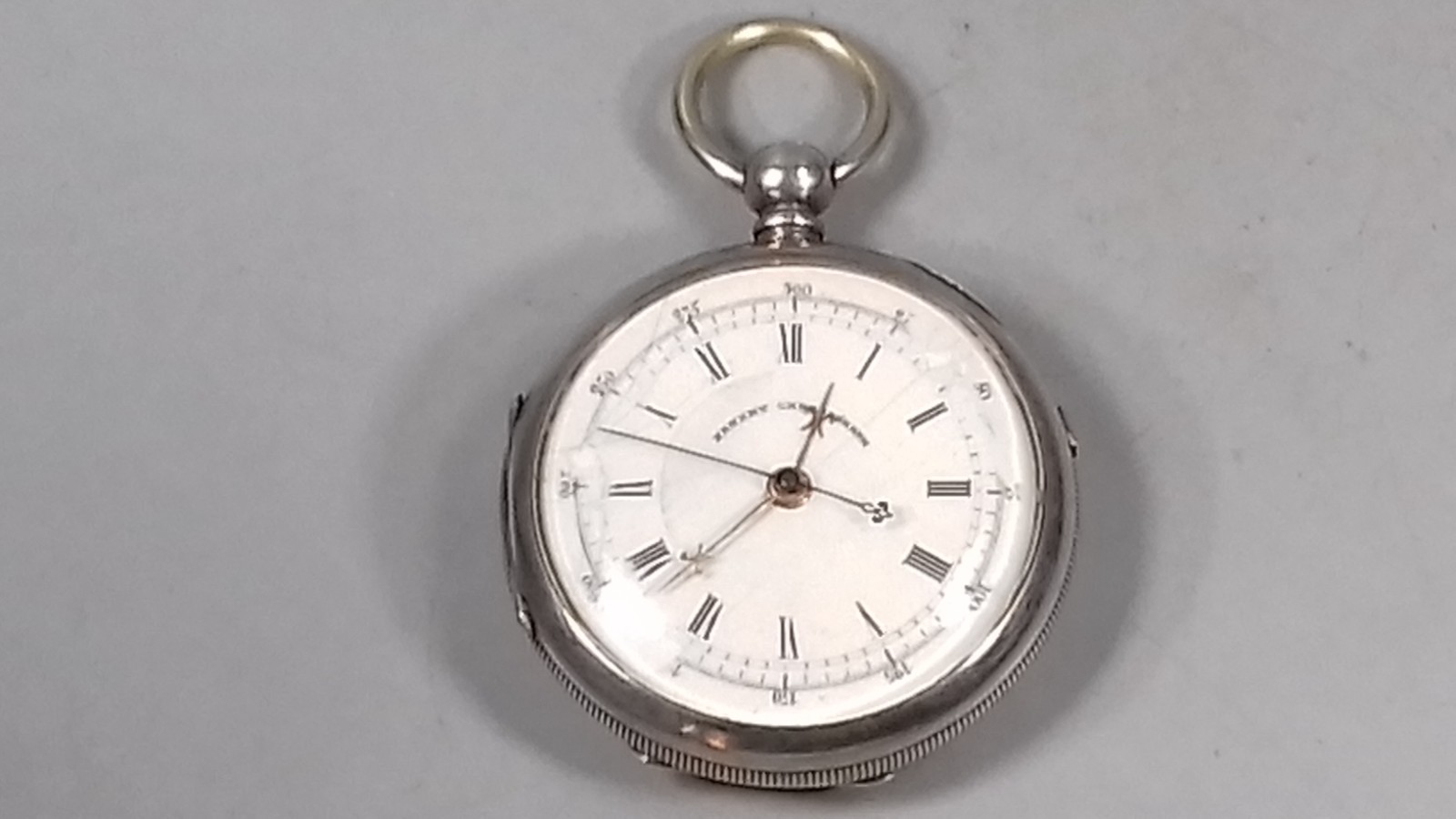 SOLID SILVER PATENT CHRONOGRAPH POCKET WATCH MENS… - image 1