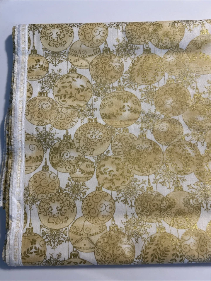 A Festive Season Cotton Christmas Jackie Robinson Benartex Gold Glitter 2 Yards - Image 2 of 3