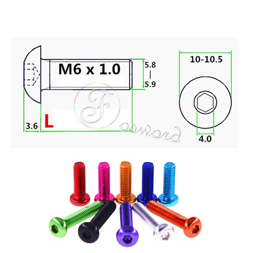 M6 Aluminum Alloy Hex Socket Cap Screw Button Head Allen Bolts Anodized Anodized - Picture 3 of 3