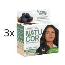 Lot of 3 Natucor Hair Dye Shade 2.0 Soft Black Color Toning 12g Embelleze