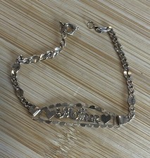 7.5 INCH 18K GOLD FILLED CUBAN LINK ID BRACELET MOTHER WITH HEARTS STAMPED M