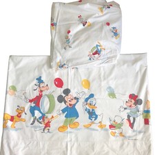 VTG WALT DISNEY PRODUCTIONS MICKEY MOUSE WAMSUTTA TWIN SHEETS FLAT FITTED 1970s