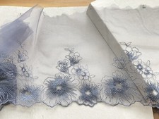 2 Yards Grey Tulle Floral Embroidered Lace Trim /Sewing/Crafts/Skirts/7" Wide