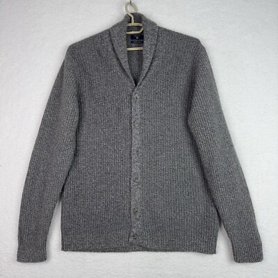 GANT Fisherman Cardigan Men s 2XL Gray Lambswool Shawl Collar Knit Sweater Italy
