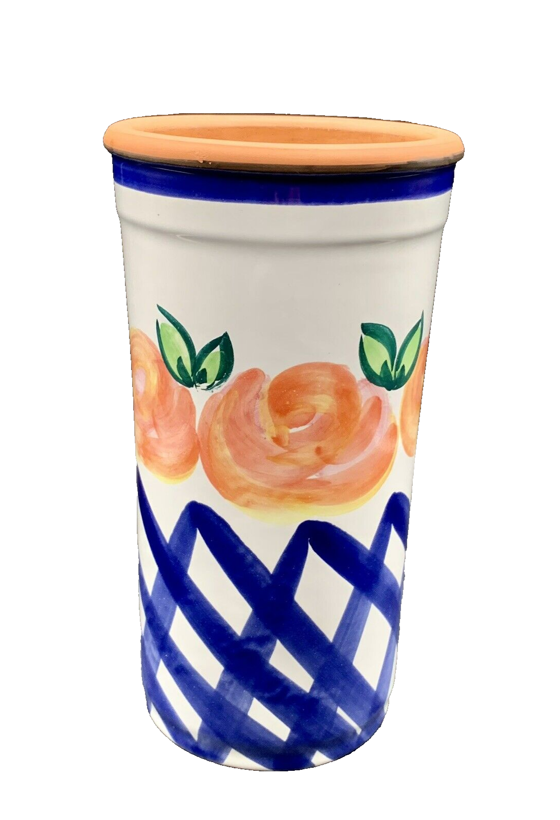 Italy Hand Painted Terracotta Ceramic Wine Cooler Chiller - Lattice Roses 9.25